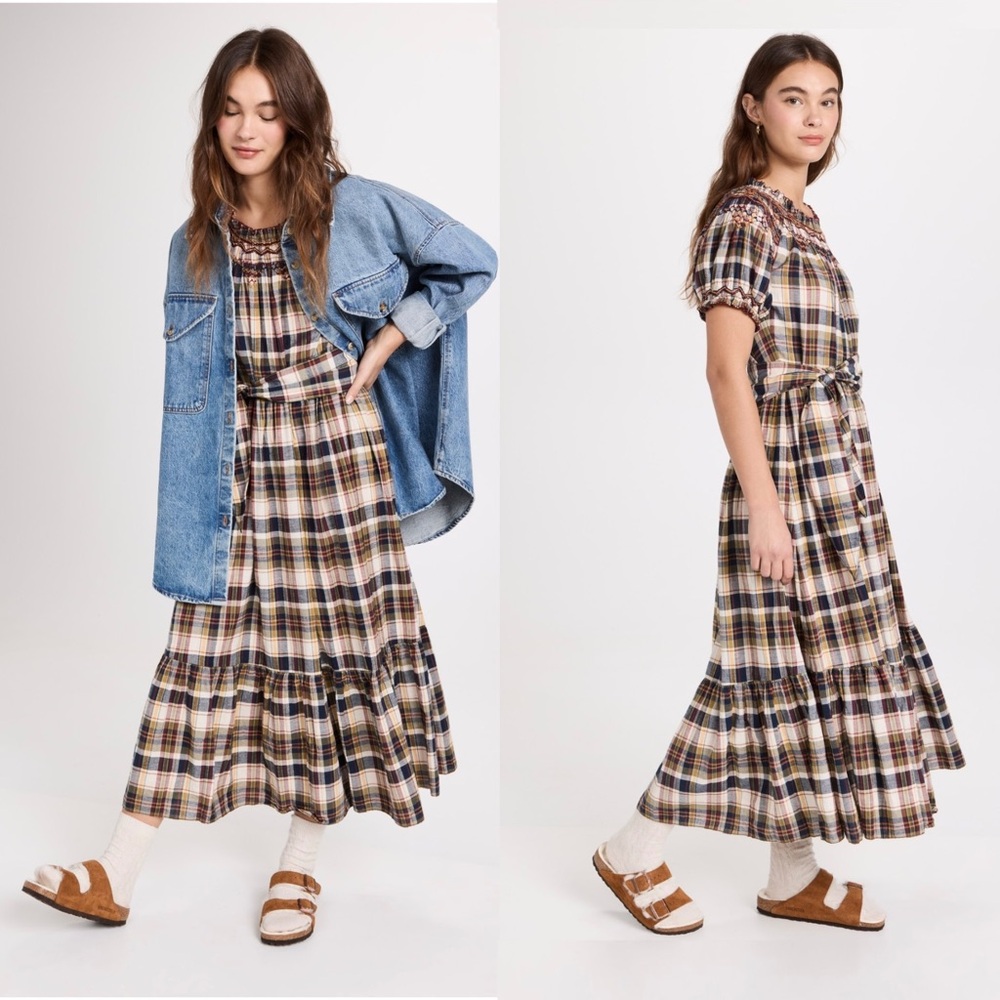 NWOT THE GREAT. The Sea Glass Midi Dress in Country Plaid